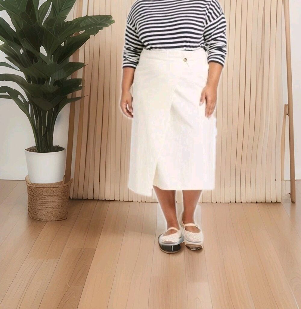 Women's Midi Wrap Skirt Universal Thread Pocket Cream Button Fly 16 NEW